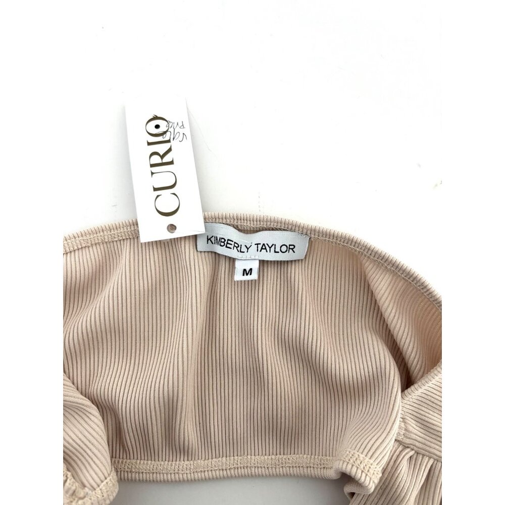 NWT Kimberly Taylor Bralette M Beige Ribbed Halter Top Resort Y2K Coastal Chic - Picture 5 of 14